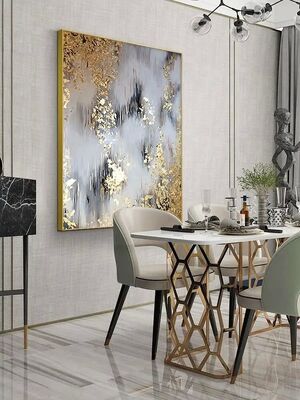 Gold Abstract Foil Hand Painted Oil Painting with Hand Applied Gold Leaf - Customized Size Wall Decor Canvas Art