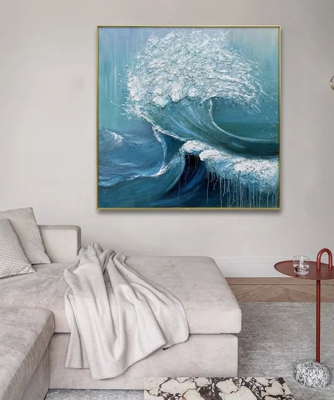 Home Decor Canvas Original Abstractt Heavy Textured Sea Wave Wall Hanging Decor Painting Customized Size Accepted NO Original